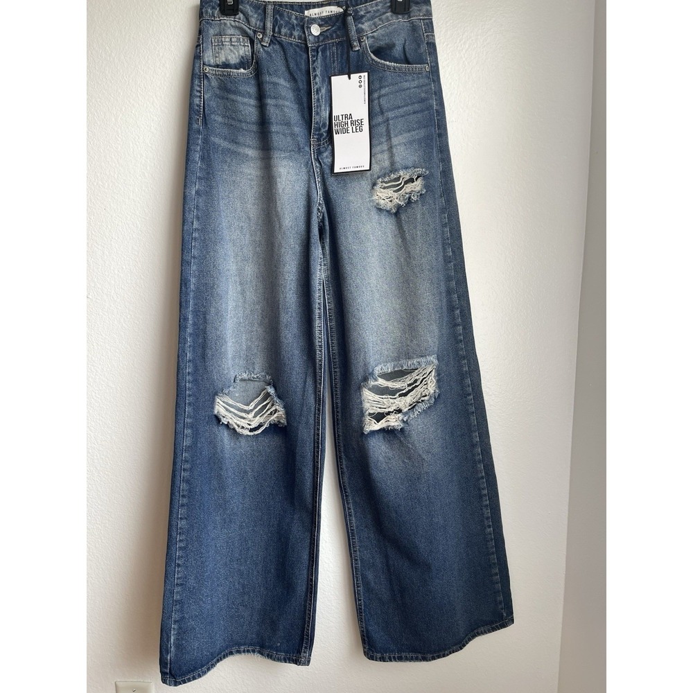 Almost Famous Women's Distressed Blue Denim Jeans, Size 3